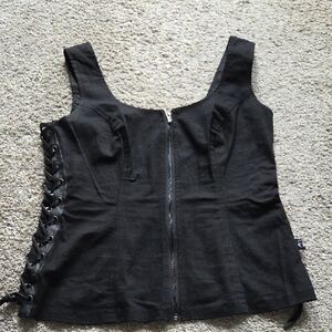 Black Lace-Up Side Zip Corset-Style Camisole